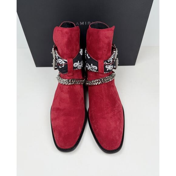 Size 7.5US - Amiri Chain Link Bandana Boots Merlot Red Suede❤️ NEW/RETAIL $1.4K! main image 8